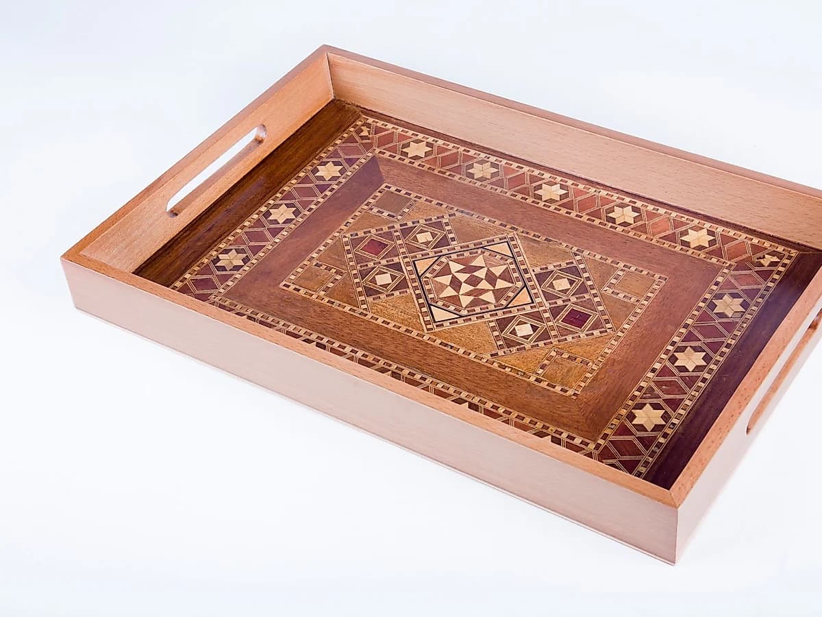 Bambum Kulplu Ahşap Servis Tepsisi, 45x30 cm