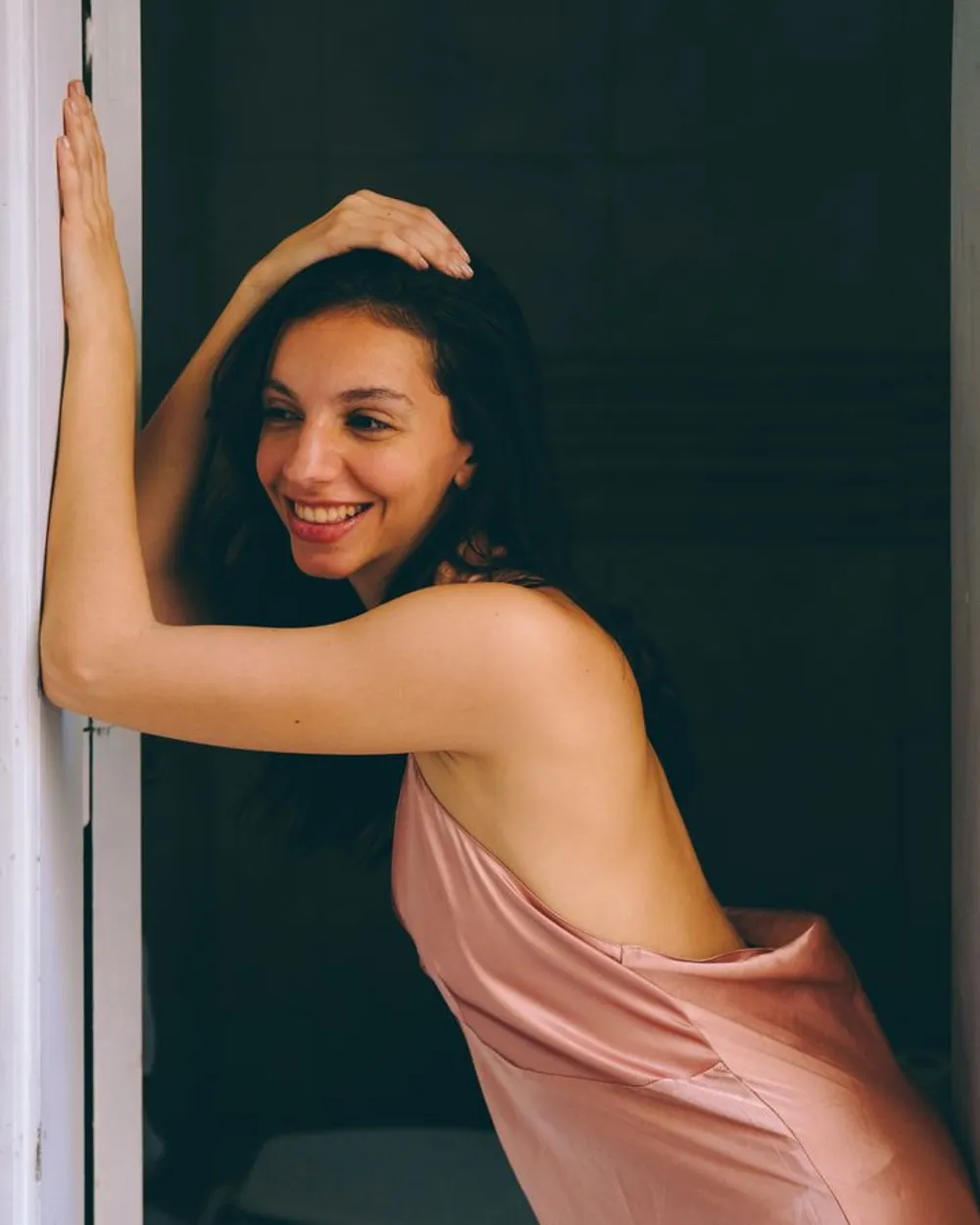 Nera Studio Uzun Saten Abiye Elbise, İnce Askılı