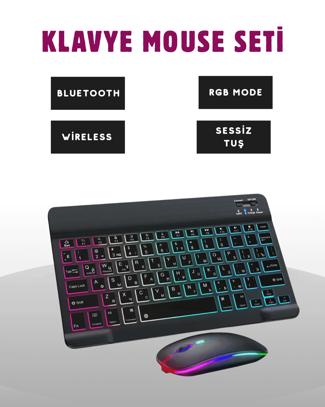 Türkçe Q Klavye Düzenli RGB Kablosuz Klavye Mouse Set