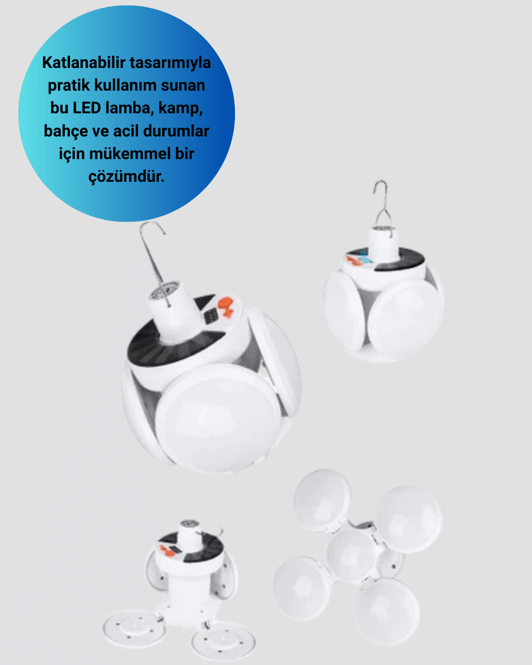 Katlanabilir 5 Kanatlı USB ve Güneş Şarjlı LED Lamba