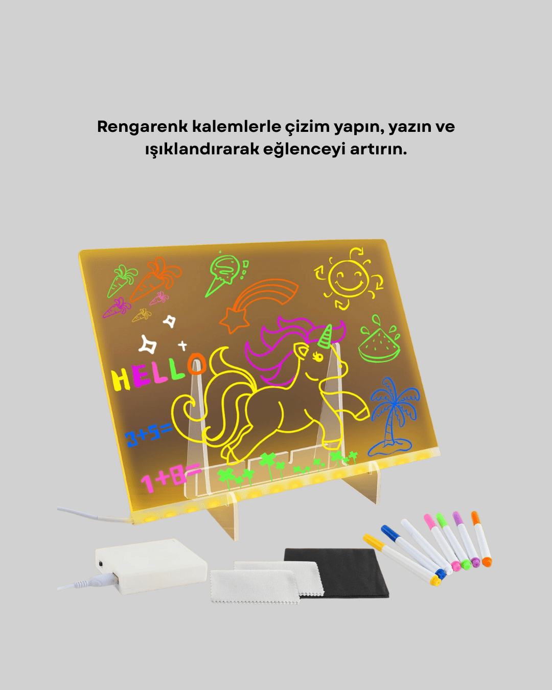 LED Işıklı Akrilik Yazı Tahtası 7 Renkli Kalem Setli
