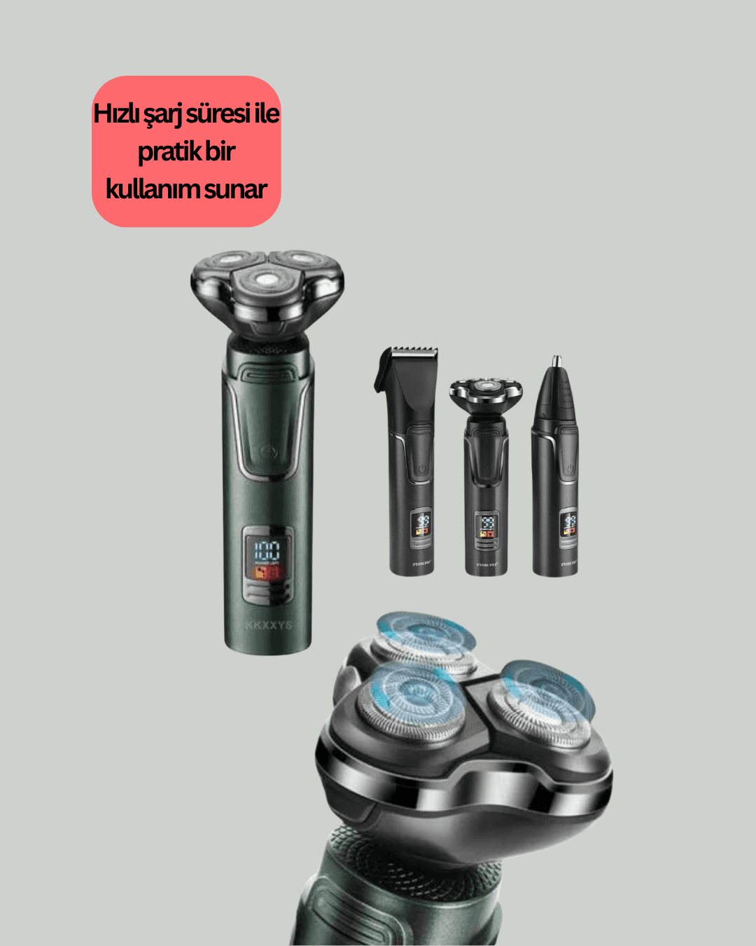 Kuru Kullanımlı Erkek Tıraş Makinesi with Çift Başlık Sistemi