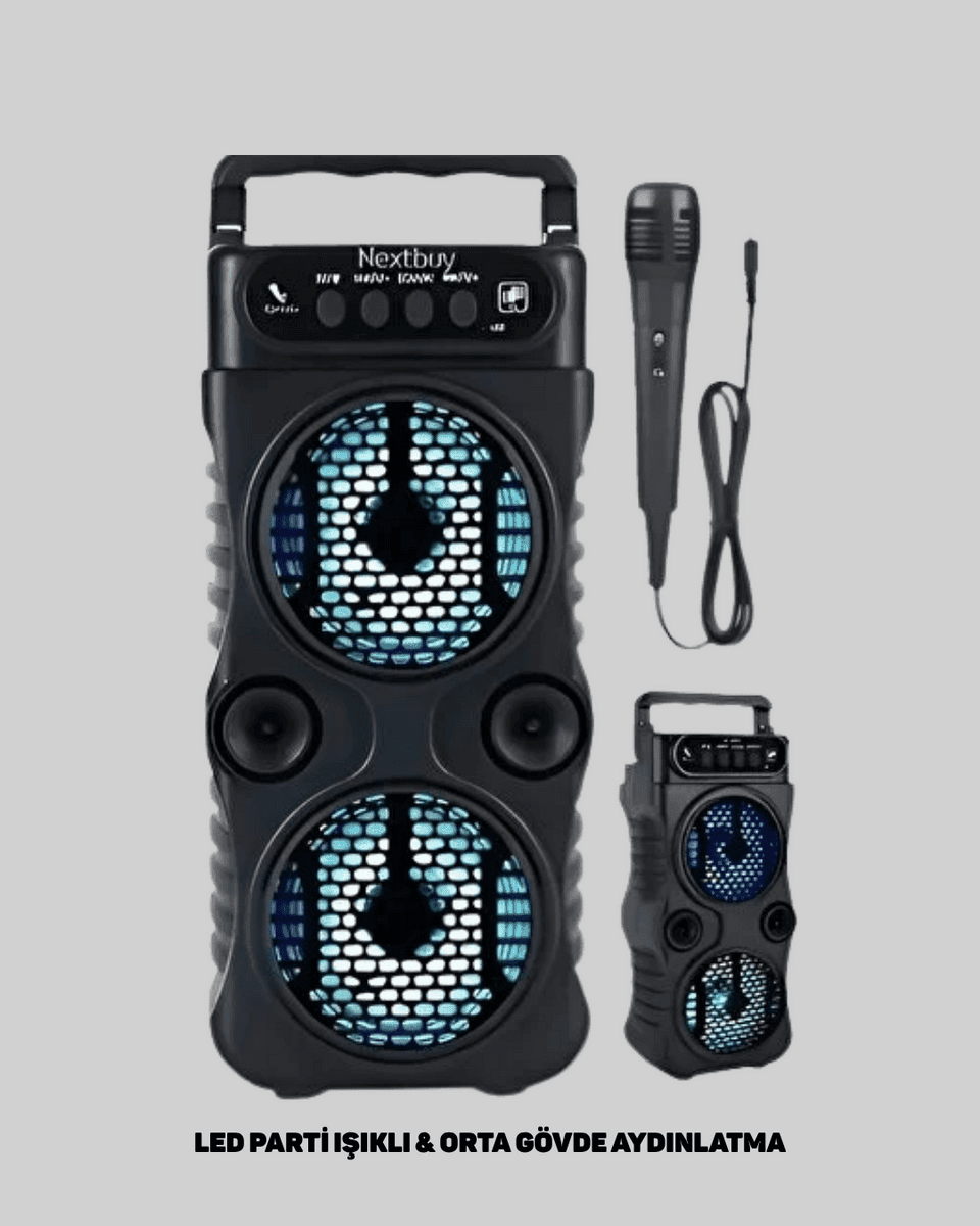 Bluetooth LED Işıklı Taşınabilir Hoparlör 1200 mAh Şarjlı FM Radyolu