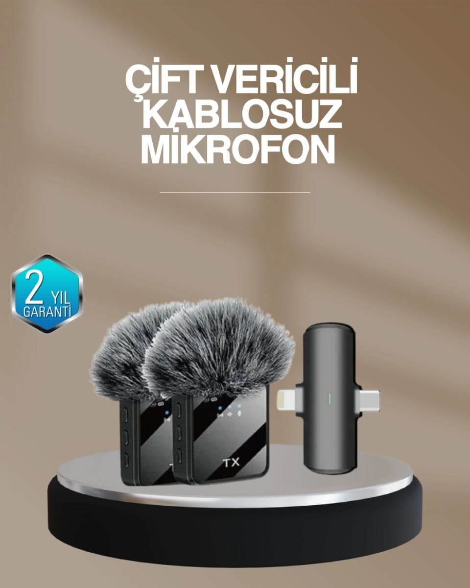 2’li Kablosuz Yaka Mikrofonu Type-c Ve Lightning Uyumlu Profesyonel Set