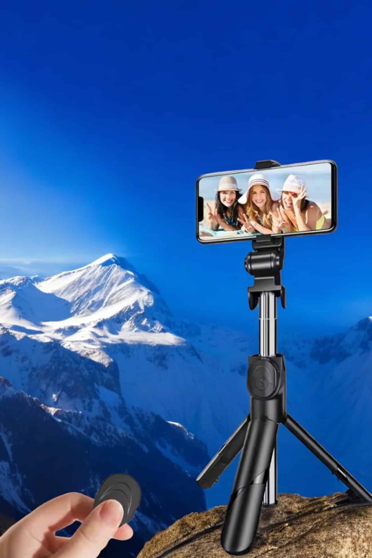 Ayaklı Tripod Kumandalı Selfie Çubuğu Siyah