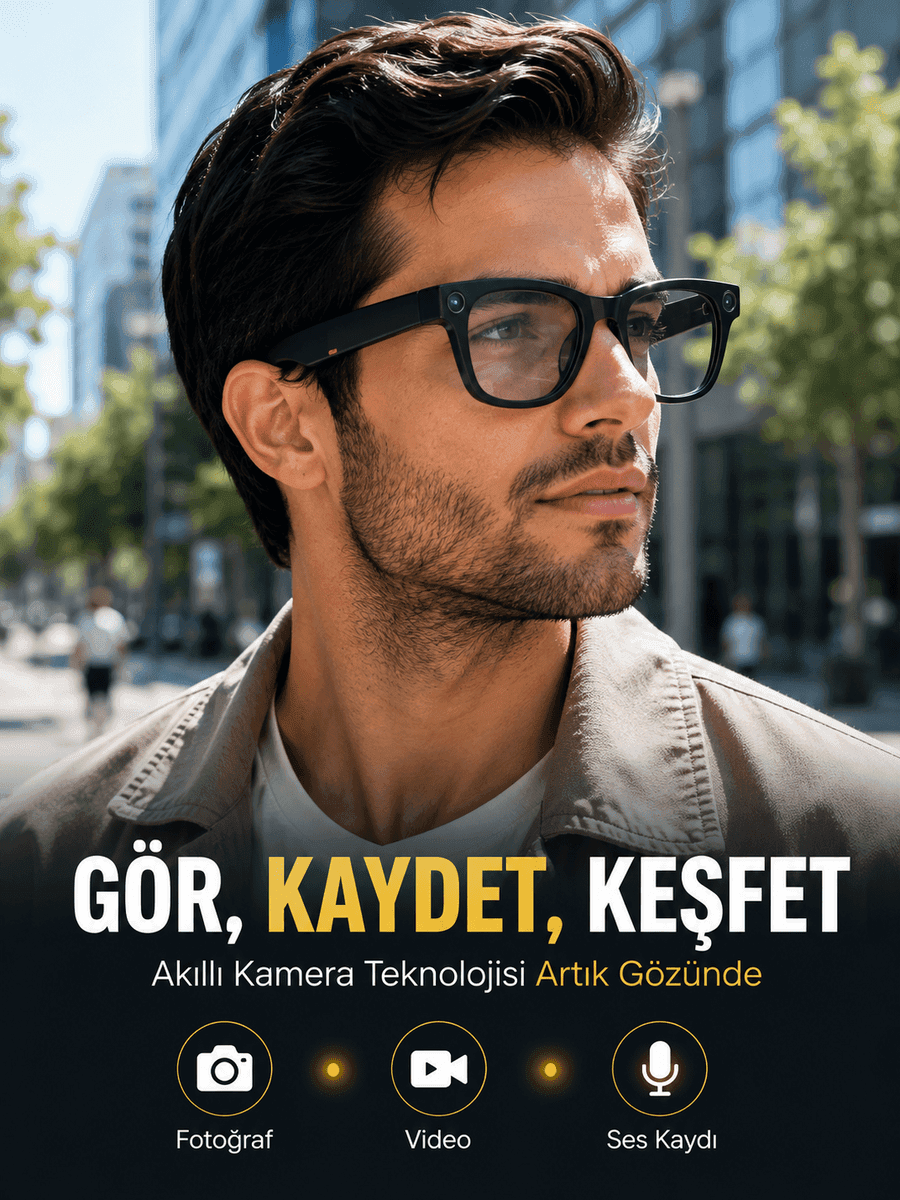 Siyah Bluetooth Akıllı Kamera Gözlüğü Fotoğraf Video Ses Kayıtlı AI Sesli