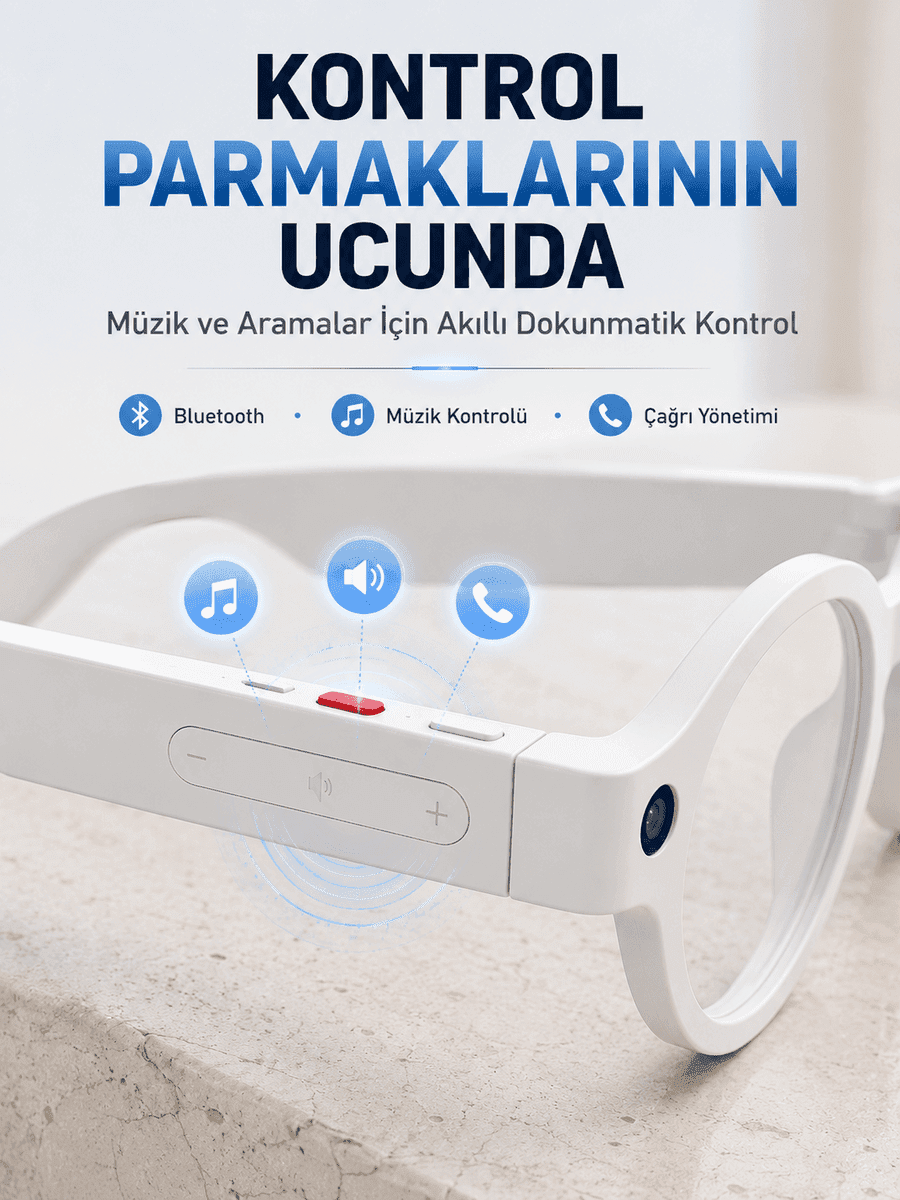 Beyaz Yapay Zeka Akıllı Gözlük Fotoğraf Video Ses Kayıtlı Çoklu Dil Çeviri