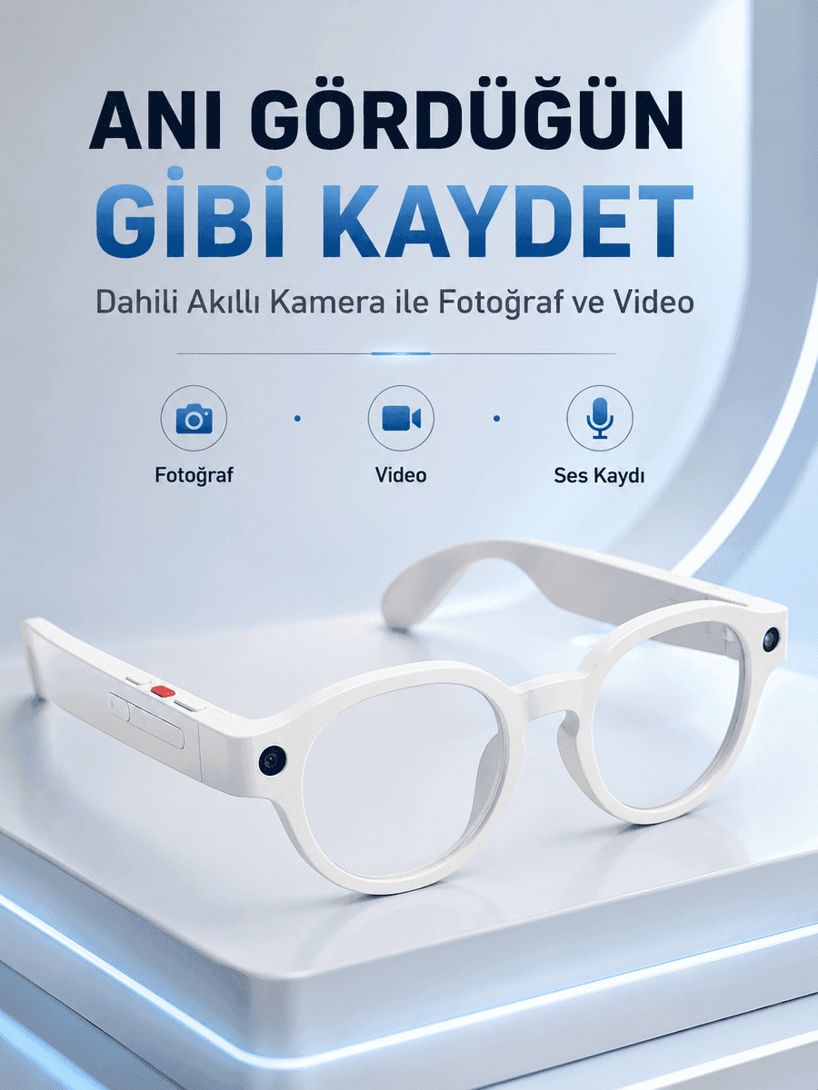 Özellikli Beyaz Bluetooth Akıllı Gözlük Dahili Kameralı Fotoğraf Video Kayıt